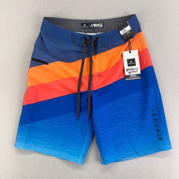 Rip Curl MIRAGE Boardshorts Mens 28 Blue Retro Stripe NWT Surf Beach Swim - Picture 1 of 9